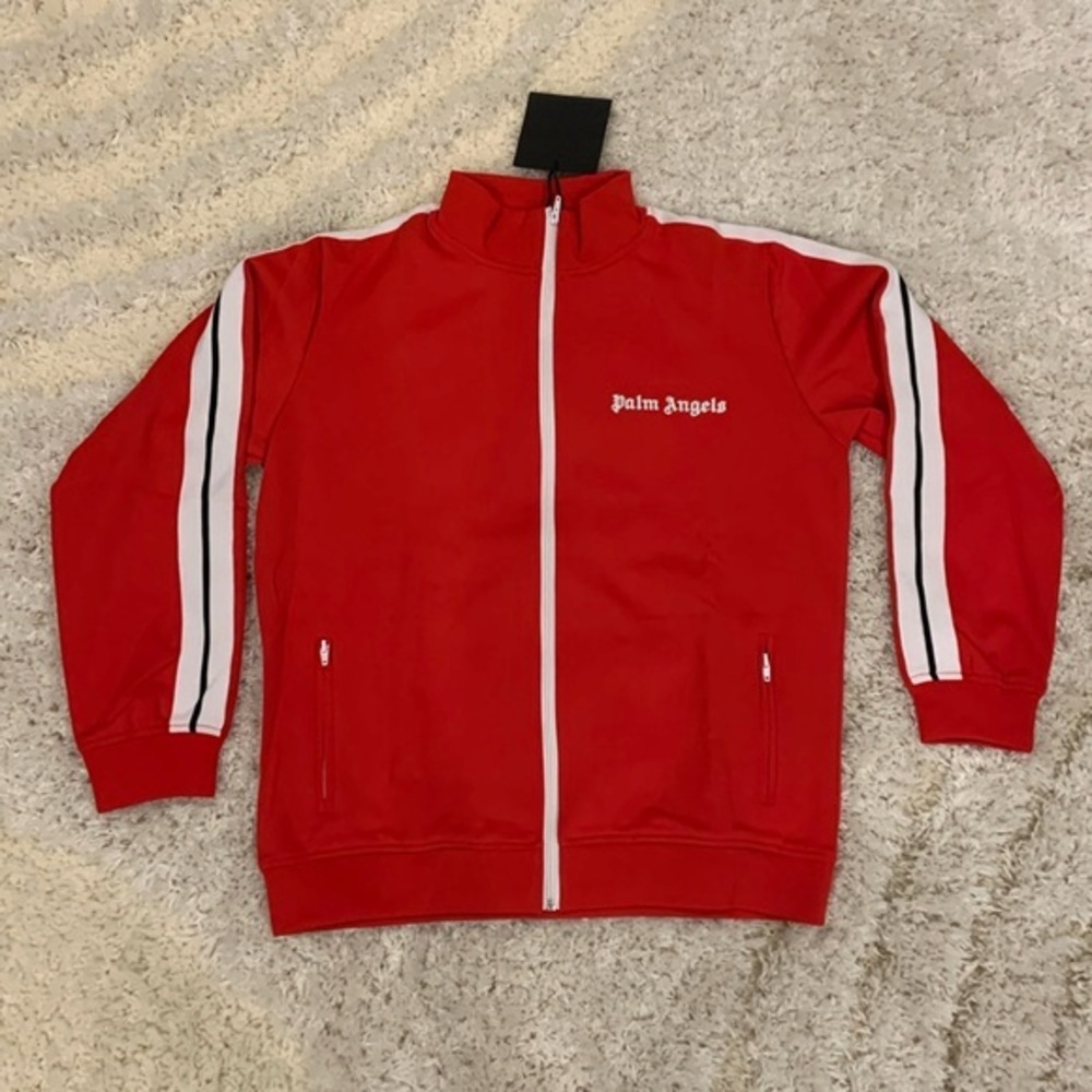 Palm Angels Classic Logo Striped Tracksuit Jacket Red & White Mens Size Large